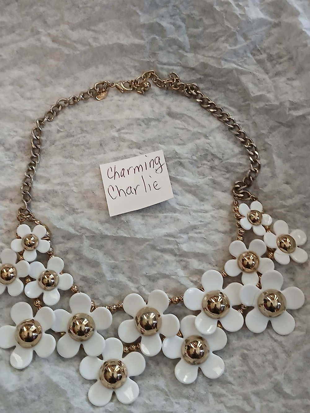 Charming Charlie White and Gold Daisy Statement Necklace